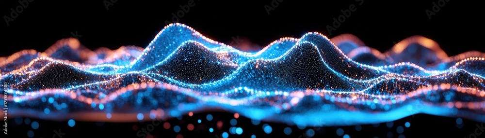 Poster digital wave of light flowing on a black background creating an abstract visual effect