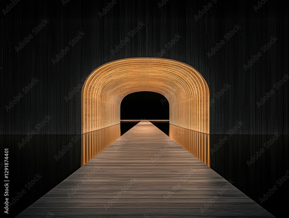 Poster illuminated archway reflection modern gallery minimalist environment artistic viewpoint