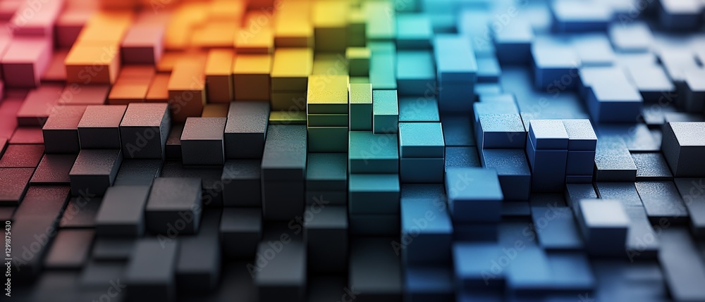 Poster colorful background featuring a grid of squares in various colors and a photo overlay