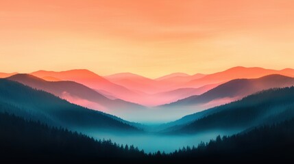 Obraz premium Serene sunset over mountain valleys nature landscape tranquil environment scenic view peaceful concept