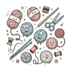 Knitting with Smile - Happy knit - cartoon knitting - Yarn and Wool