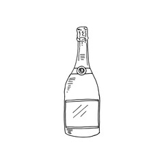 Champagne bottle doodle vector cartoon hand-drawn alcohol drink beverage.