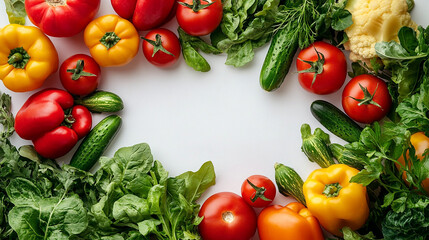 A vibrant vegetable frame made of fresh tomatoes bell