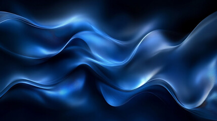 Obraz premium Elegant dark blue abstract wallpaper with flowing wavy patterns, creating a futuristic and modern aesthetic. Neon glow enhances the depth, symbolizing innovation, mystery, and sophistication.