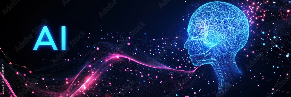 Poster visual representation of artificial intelligence concept with glowing neural patterns