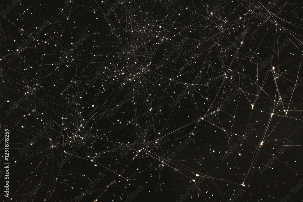 Poster a photo capturing a network of lines and dots on a dark background showcasing intricate patterns and