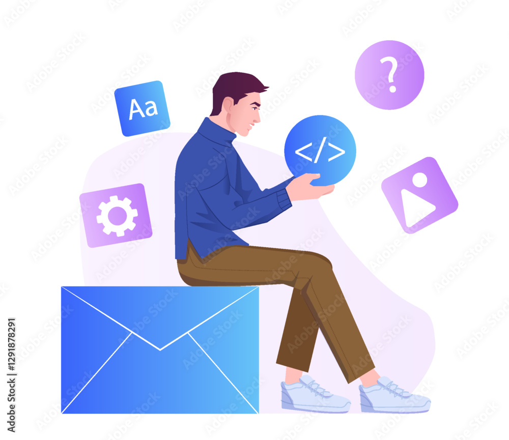 Poster developer with code icon. vector illustration