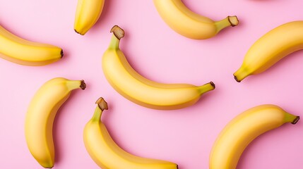 Fresh bananas arranged on a vibrant pink surface