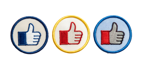 Thumbs up emoji embroidered patch badge, cheerful iron-on emblem, Cut Out