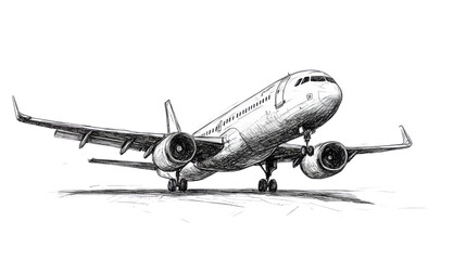 Hand drawn airplane isolated on white background