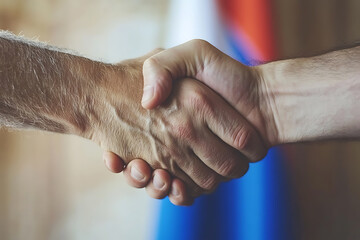 Fototapeta premium A close-up of two hands shaking tightly, symbolizing unity and partnership