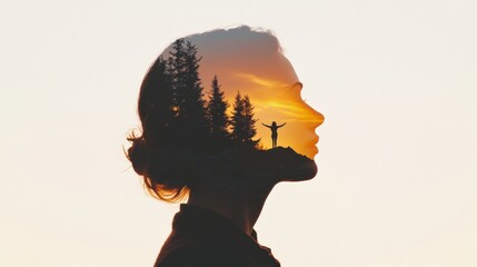 silhouette of a woman with nature in her mind