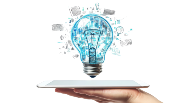 hand holding light bulb with business concept isolated on white background