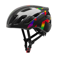 Fototapeta premium Stylish Black Bicycle Helmet With Vibrant Rainbow Graphics On A Transparent Background.Helmet For