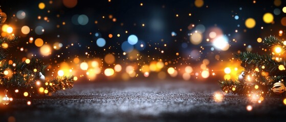 Naklejka premium Christmas tree decorated with lights and surrounded by snow in a festive indoor setting