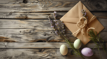 A charming Easter greeting card resting on a rustic wooden table 2