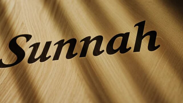 The word sunnah is written in black letters on a white background. The letters are outlined in black and the background is a light color