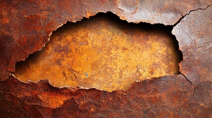 Naklejka premium A rusty hole in a wall with a brown background