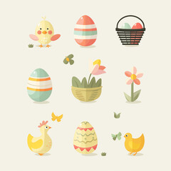 A sleek set of Easter icons in a flat design style
