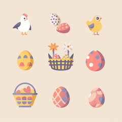 A sleek set of Easter icons in a flat design style