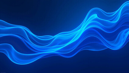 A stunning abstract digital artwork featuring flowing, wavy blue lines with a glowing effect, set against a deep blue background with subtle light particles. This futuristic and fluid Design 