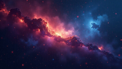 A stunning cosmic scene depicting a vibrant nebula glowing in deep space. This breathtaking digital artwork showcases colorful interstellar clouds illuminated by distant stars, creating a mesmerizing 