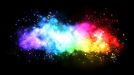 Fototapeta premium Large, modern promotional text surrounded by an intense burst of festive color splashes in dynamic shades of red, blue, yellow, and green, creating a visually striking composition