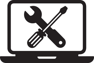 Computer Repair Vector Icon  Wrench and Screwdriver on Laptop Screen, Minimalist Design