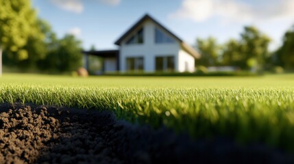 Fresh Lawn with House in Background