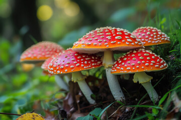 Fairy Tale Mushrooms in a Magical Forest Setting