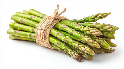 Fresh Asparagus Bundle Tied with Natural Twine on White Background – AI Generated