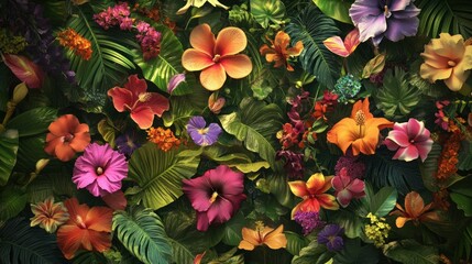Fototapeta premium Vibrant tropical flower arrangement wall decor