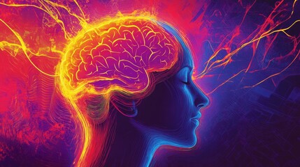 Obraz premium Vibrant Neural Network Visualization Depicting Brain Activity with Colorful Electric Currents