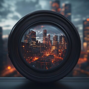 A realistic, high-quality image from the perspective of a photographer looking through the lens of a camera. 