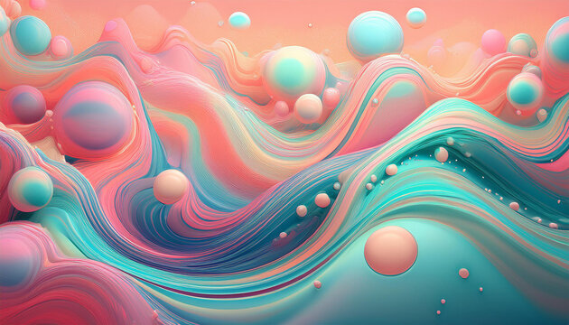 iridescent colorful abstract background with bubbles fluid texture pastel tones curvy wavy good vibes - Powered by Adobe