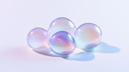 Iridescent soap bubbles on white background