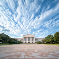 Obraz premium Building with columns under a cloudy sky