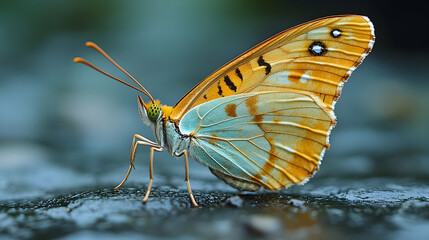 Colorful Butterfly on Dark Stone