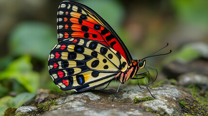 Obraz premium Colorful Butterfly on Stone in Forest