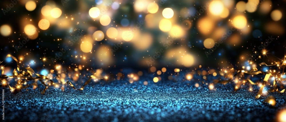 Poster blue and gold glitter background with sparkling texture for creative projects and design use