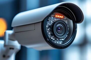 High-tech security camera capturing details in an urban setting at dusk