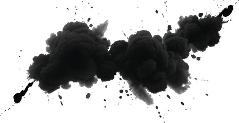 Striking and High-Contrast Concept of an Expanding Black Smoke Cloud with Floating Dust 
Particles, Isolated on a Bright White Background for Impact
