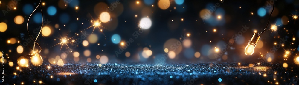 Poster dark background illuminated by various lights creating a vibrant and dynamic visual display