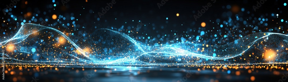 Poster blue and orange abstract background with light effect for graphic design and digital art projects