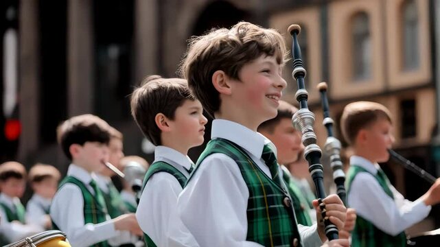 Scottish pride: Young bagpipers in parade traditional dress