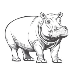 Fototapeta premium Playful Hippo Line Art | Minimalist Wildlife PNG