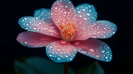 Fototapeta premium Dew-kissed pink and blue flower close-up