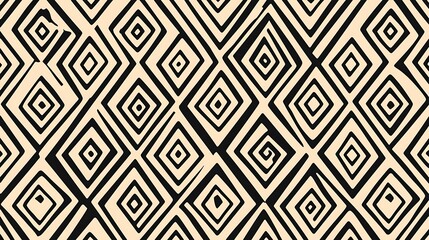 Geometric abstract pattern, beige and black, repeating diamond and square shapes