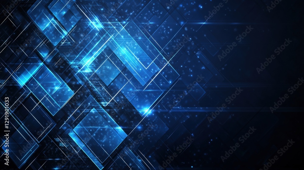 Poster abstract blue background with geometric triangles and stars creating a modern design pattern