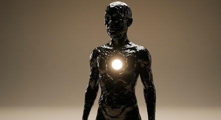Abstract Figure with Glowing Orb Inside Body Illustration